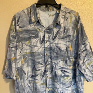 BAMBOO CAY HAWAIIAN SHIRT - 3XL - W/ TUNA - VERY COLORFUL - BLUE, GREEN & YELLOW